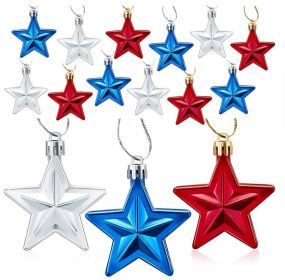 36Pcs Patriotic Star Ornaments Memorial Day Independence Day Labor Day Veterans Day Decorations for Home Party Christmas Tree Decor; Blue Red and Silv