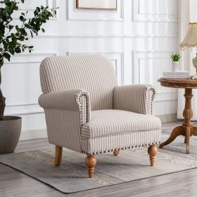 Linen Accent Chairs Set Of 2 With Nailhead Trim & Wood Legs Comfy Upholstered , living Room Chairs