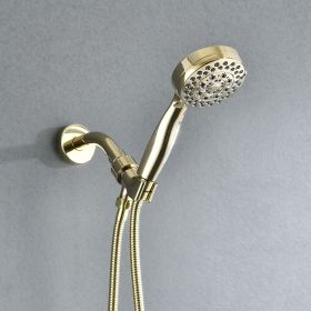 Polished Gold Wall Mounted Handheld Shower Head with 5 Adjustable Settings and Hose