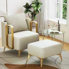Chair with Ottoman,Faux Leather Upholstered Reading Single Sofa chair Bedroom Living Room Office,Armchair with Metal Legs,Beige