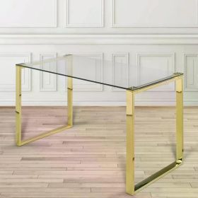 Computer Table for Home or Office Seating Desk Modern Writing Gold Leaf Stainless Steel Legs and Tempered Glass Top Mesa Pc Tv