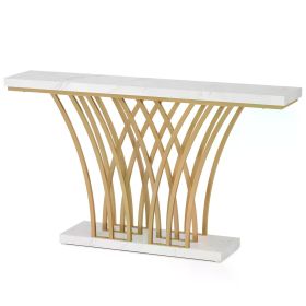Tribesigns 59 inch Gold Console Table, Modern Entryway Table with Grid-Shaped Metal Base for Entrance, Hallway, Entryway