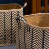 Square Palm Leaf Woven Wicker Storage Basket with Handles Set of 2 - 14" x 14" x 15" and 16" x 16" x 17" - Black and Brown - For Clothes