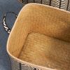Square Palm Leaf Woven Wicker Storage Basket with Handles Set of 2 - 14" x 14" x 15" and 16" x 16" x 17" - Black and Brown - For Clothes