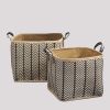 Square Palm Leaf Woven Wicker Storage Basket with Handles Set of 2 - 14" x 14" x 15" and 16" x 16" x 17" - Black and Brown - For Clothes