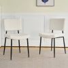 Modern Beige simple dining chair Fabric Upholstered Chairs home bedroom stool back dressing chair black metal legs(set of 2)