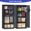 71"H Metal Garage Storage Cabinet, Black Tool Steel Locking Cabinet with Doors and 3 Shelves