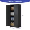 71"H Metal Garage Storage Cabinet, Black Tool Steel Locking Cabinet with Doors and 3 Shelves