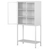 59"H Heavy Duty Metal Storage Cabinet, Display Storage Cabinet with Glass Doors and 2 Adjustable Shelves
