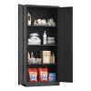 71"H Metal Garage Storage Cabinet, Black Tool Steel Locking Cabinet with Doors and 3 Shelves