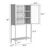 59"H Heavy Duty Metal Storage Cabinet, Display Storage Cabinet with Glass Doors and 2 Adjustable Shelves