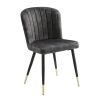 Modern Design Home Furniture Chairs Set of 2, Charcoal-hued Velvet Upholstery Channel Tufting Black Metal Legs with Gold-Finish Accent