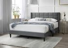 Elegant Modern Gray Brushed Linen 1pc Queen Size Bed Upholstered Box Design Headboard Bedframe