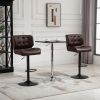 HOMCOM Bar Height Bar Stools Set of 2 with Adjustable Seat, Thick Padded Cushion and Metal Footrest for Home Bar, Brown
