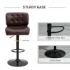 HOMCOM Bar Height Bar Stools Set of 2 with Adjustable Seat, Thick Padded Cushion and Metal Footrest for Home Bar, Brown