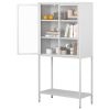 59"H Heavy Duty Metal Storage Cabinet, Display Storage Cabinet with Glass Doors and 2 Adjustable Shelves
