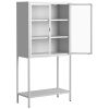 59"H Heavy Duty Metal Storage Cabinet, Display Storage Cabinet with Glass Doors and 2 Adjustable Shelves