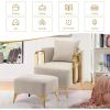 Chair with Ottoman,Faux Leather Upholstered Reading Single Sofa chair Bedroom Living Room Office,Armchair with Metal Legs,Beige