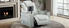 270 Degree Swivel PU Leather Power Recliner Individual Seat Home Theater Recliner with Surround Sound, Cup Holder, Removable Tray Table