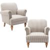 Linen Accent Chairs Set Of 2 With Nailhead Trim & Wood Legs Comfy Upholstered , living Room Chairs