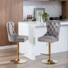 A&A Furniture,Thick Golden Swivel Velvet Barstools Adjusatble Seat Height from 25-33 Inch