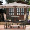 31 Inch Patio Bar Table, Square Outdoor Bar Height Bistro Table with Tempered Glass Tabletop & Umbrella Hole