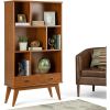 Draper SOLID HARDWOOD 35 Inch Mid Century Modern Wide Bookcase and Storage Unit in Teak Brown, For the Living Room, Study Room