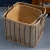 Square Palm Leaf Woven Wicker Storage Basket with Handles Set of 2 - 14" x 14" x 15" and 16" x 16" x 17" - Black and Brown - For Clothes
