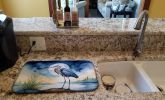 Blue Heron Under the Moonlight Dish Drying Mat Absorbent Dish Drying Mat Pad for Kitchen Counter Dish Drainer Mat for Countertop, 14 x 21", Multicolor