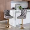 A&A Furniture,Thick Golden Swivel Velvet Barstools Adjusatble Seat Height from 25-33 Inch