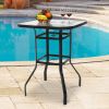 31 Inch Patio Bar Table, Square Outdoor Bar Height Bistro Table with Tempered Glass Tabletop & Umbrella Hole
