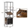 Salon Storage Cabinet with Open Shelves and Hair Dryer Holders, Vintage Brown