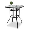 31 Inch Patio Bar Table, Square Outdoor Bar Height Bistro Table with Tempered Glass Tabletop & Umbrella Hole