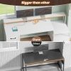 White Computer Desk with 5 Drawer & Power Outlet, 66'' Home with File Drawer, Storage Shelves,Monitor Shelf,with Led Lights