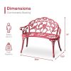 Outdoor Cast Aluminum Patio Bench, Porch Bench Chair with Curved Legs Rose Pattern, Red