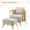 Chair with Ottoman,Faux Leather Upholstered Reading Single Sofa chair Bedroom Living Room Office,Armchair with Metal Legs,Beige