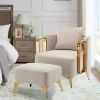 Chair with Ottoman,Faux Leather Upholstered Reading Single Sofa chair Bedroom Living Room Office,Armchair with Metal Legs,Beige