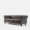 82.75"Chesterfield Sofa Tufted Velvet Upholstered 3-Seater Sofa Key Arms With Nailhead Decoration Brown
