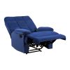 Reclining Chair Blue Velvet Upholstery Square Tufted Back Pillowtop Arms Solid Wood Furniture Modern Living Room Recliner 1pc