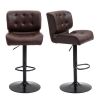 HOMCOM Bar Height Bar Stools Set of 2 with Adjustable Seat, Thick Padded Cushion and Metal Footrest for Home Bar, Brown