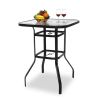 31 Inch Patio Bar Table, Square Outdoor Bar Height Bistro Table with Tempered Glass Tabletop & Umbrella Hole