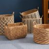 Square Palm Leaf Woven Wicker Storage Basket with Handles Set of 2 - 14" x 14" x 15" and 16" x 16" x 17" - Black and Brown - For Clothes