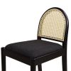 Panama 26.5" Curved Back Cane Rattan Counter Stool, Set of 2, Ebony Black Boucle