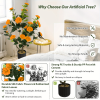Artificial Camellia Tree, 35in Faux Camellia Plant in Pot with Orange Flowers for Spring Home Front Door Outdoor Indoor Decoration
