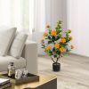 Artificial Camellia Tree, 35in Faux Camellia Plant in Pot with Orange Flowers for Spring Home Front Door Outdoor Indoor Decoration