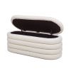 Fuji 49" Upholstered Oval Storage Bench, Ivory White Boucle