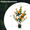 Artificial Camellia Tree, 35in Faux Camellia Plant in Pot with Orange Flowers for Spring Home Front Door Outdoor Indoor Decoration