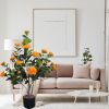 Artificial Camellia Tree, 35in Faux Camellia Plant in Pot with Orange Flowers for Spring Home Front Door Outdoor Indoor Decoration