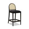Panama 26.5" Curved Back Cane Rattan Counter Stool, Set of 2, Ebony Black Boucle