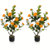 Artificial Camellia Tree, 35in Faux Camellia Plant in Pot with Orange Flowers for Spring Home Front Door Outdoor Indoor Decoration